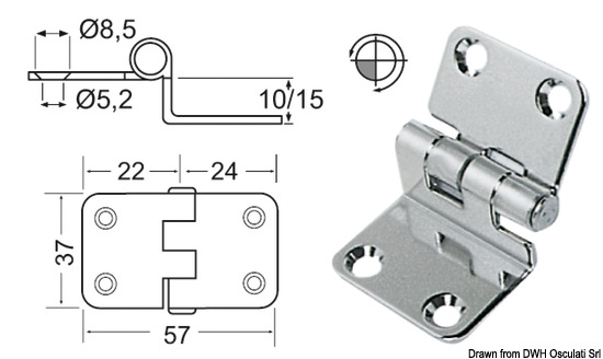 Cerniera inox 57x37x10 mm