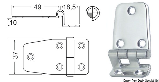 Cerniera inox a sbalzo 67,5x37 mm