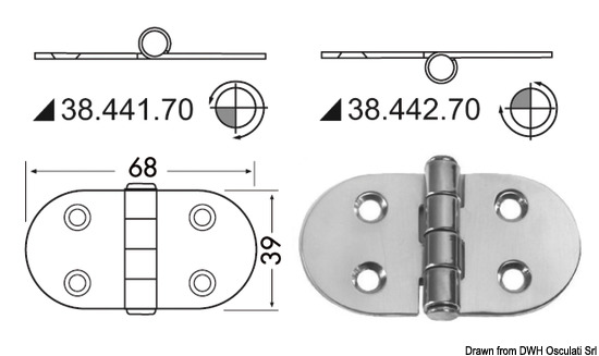 Cerniera inox rovesciata 68x39 mm