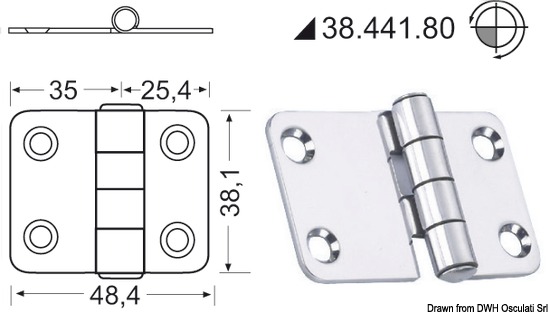 Cerniera nodo sporgente 60,4x38,1 mm