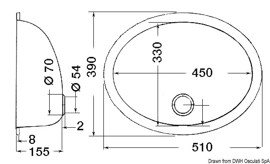 Lavello inox ovale 510 x 390 mm