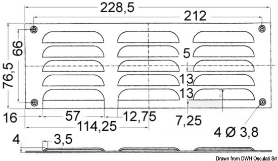 Griglia areazione inox 76 x 229 mm