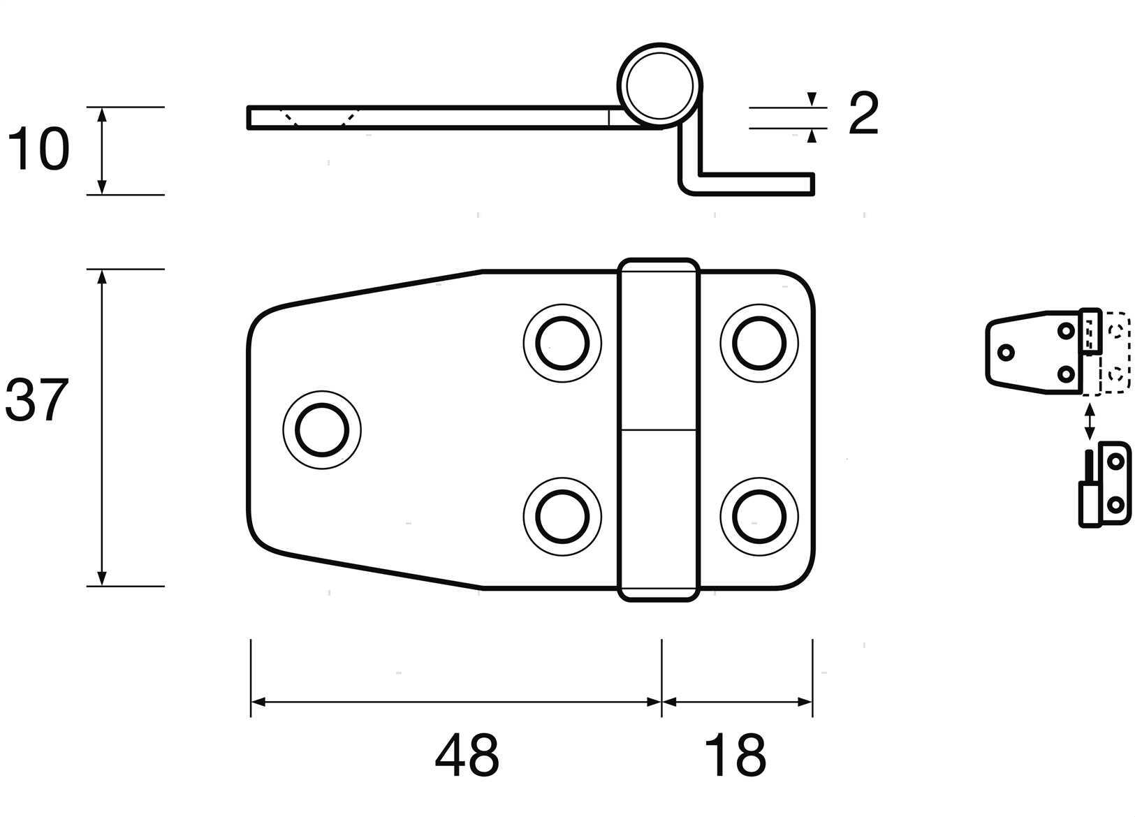 CERNIERA OFFSET ECC SX 37X18/48MM INOX (2)