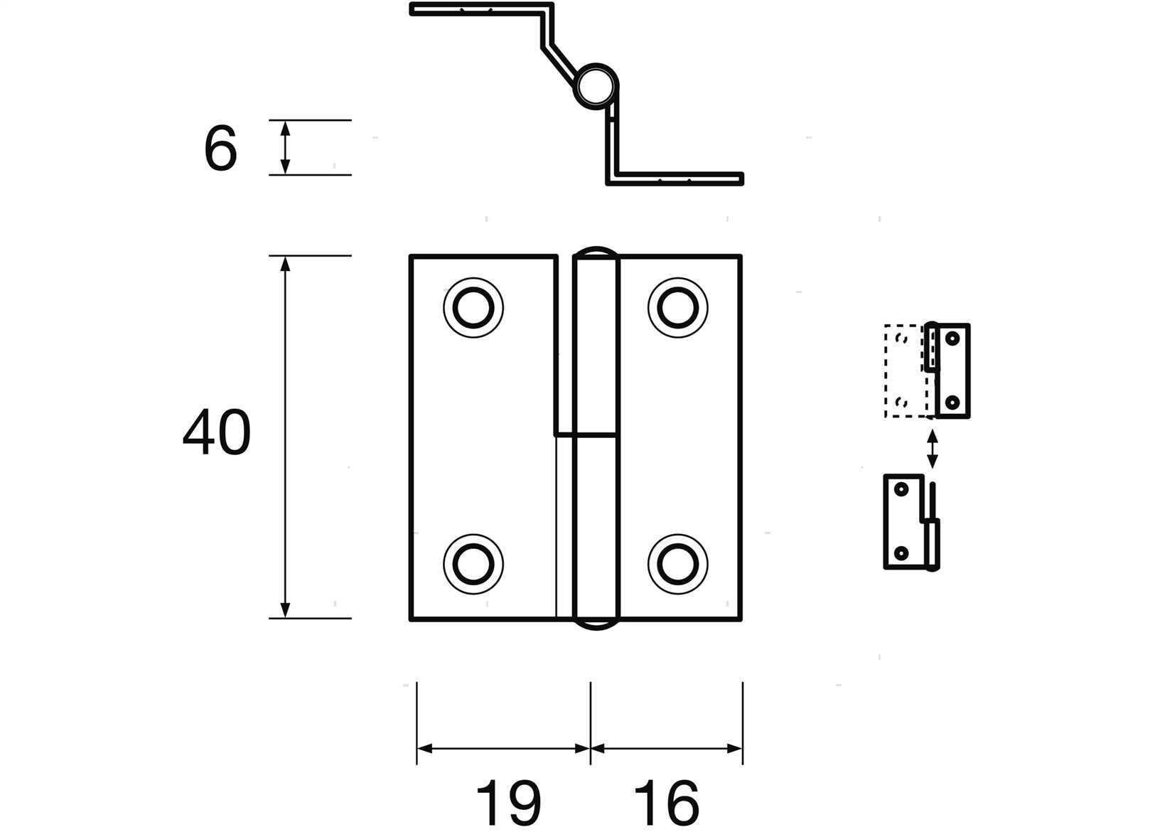 CERNIERA OFFSET SX 40X19/16MM INOX (2)