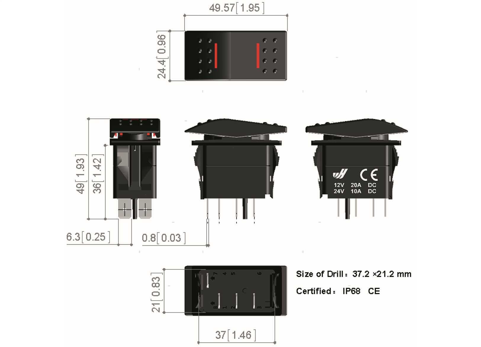 INTERRUTTORE (ON)-OFF RED LED (3)