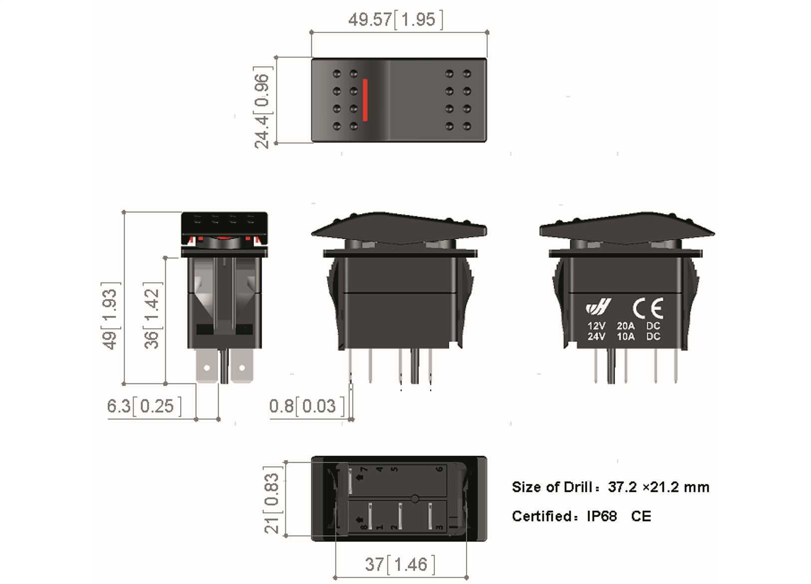 INTERRUTTORE ON-OFF RED LED (4)